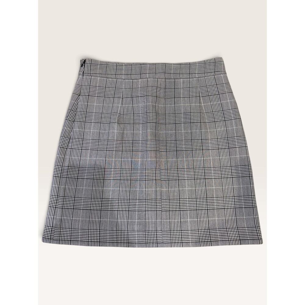 GANNI Suiting Mini Skirt Phantom Plaid Curved Slit EU 40 / US 8 NWT - Picture 3 of 4